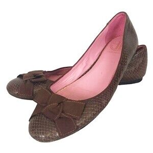 LILLY Pulitzer Brown Snakeskin Leather Ribbon Bow Slip On Ballet Flat
